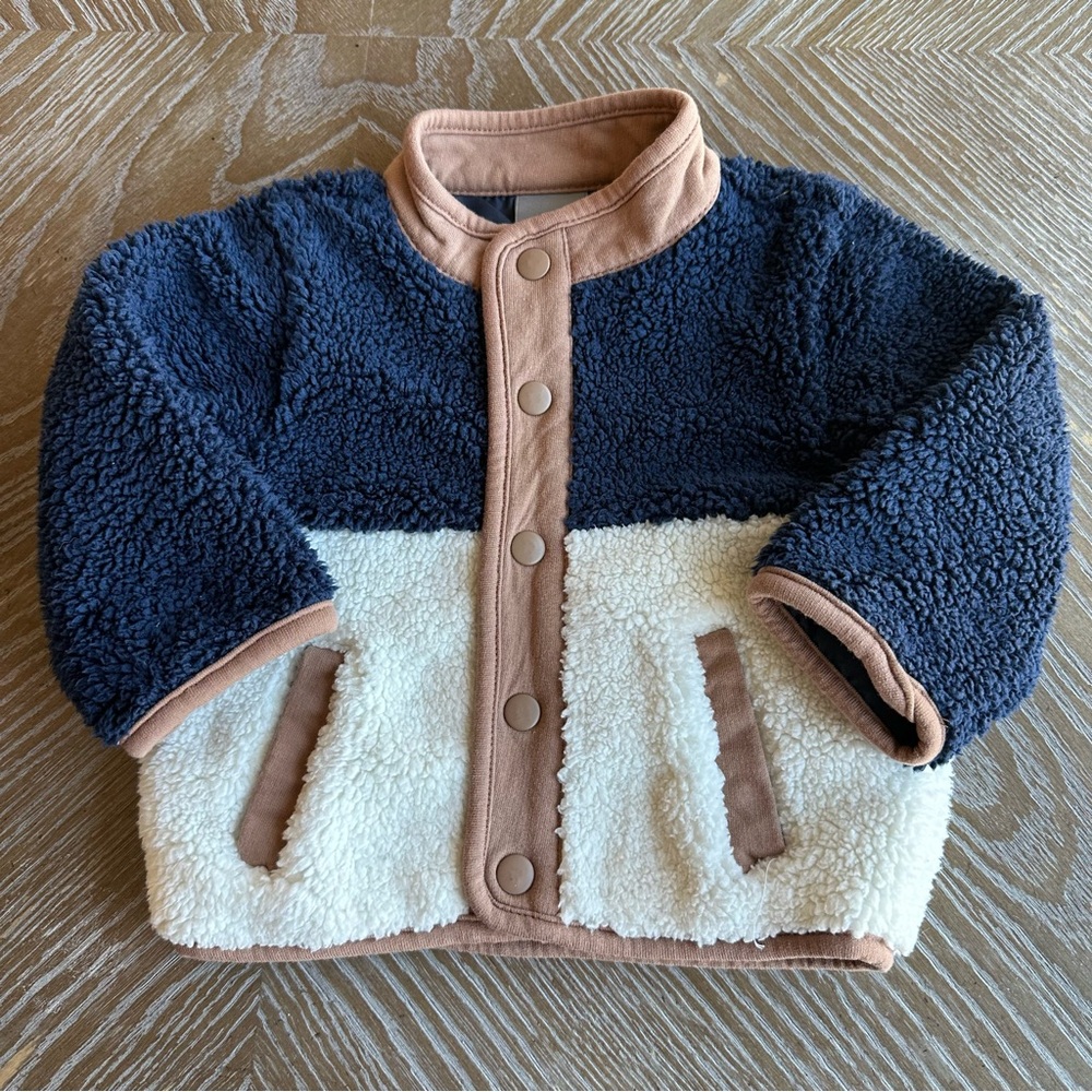 Tahari Faux Sherling Button Up Jacket